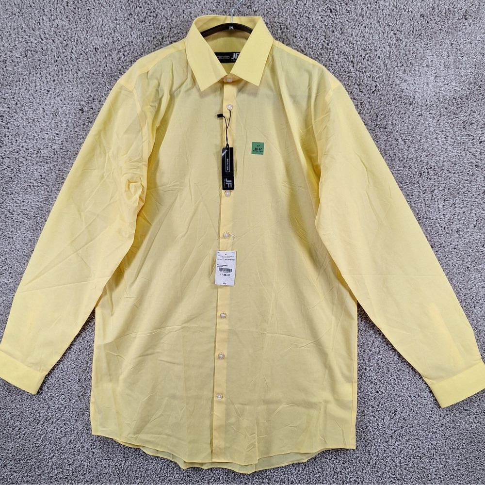 J. Ferrar Dress Shirt Mens 17 36-37 Extra Tall Yellow Chambray Button Front